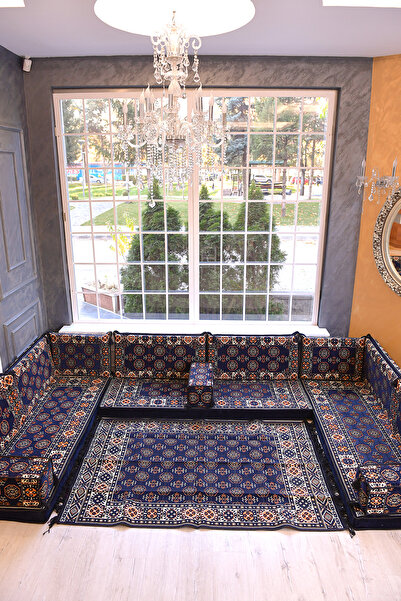 BAKIRÖZÜ HOME Şark Köşesi Takımı Konsepti Lacivert Buhara Modeli Koltuk Takım...