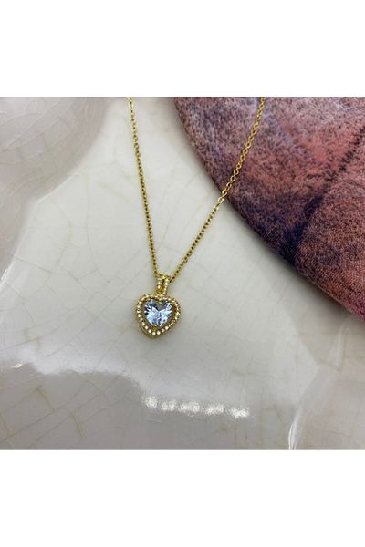 İtal Gold Diamond Heart Necklace with Steel Stone