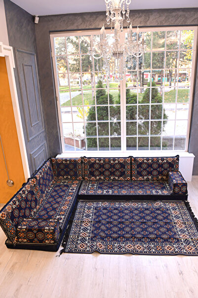 BAKIRÖZÜ HOME Şark Köşesi Takımı Konsepti Lacivert Buhara Modeli Koltuk Takım...