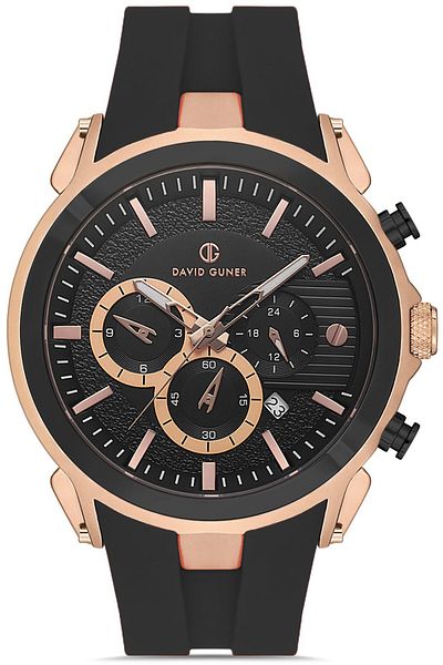 DAVID GUNER Men's Wristwatch - Black Dial Rose, Multifunctional, Silicone Cord