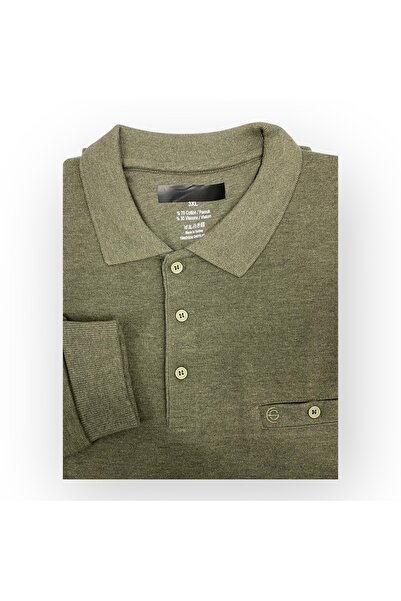 Ercan Men's Plus Size Polo Neck Pocket Green Thessaloniki Knit Sweater 2142