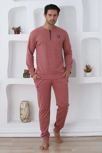 quilling Red Color, Cotton, Elastic Sleeves and Long Sleeves, Men's Pajama Set - 0300