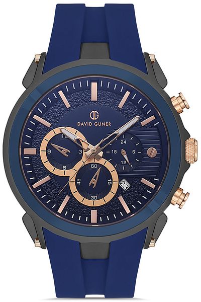DAVID GUNER Men's Watch with Dark Blue Dial Gun Coated Multifunctional Dark Blue Silicone Band