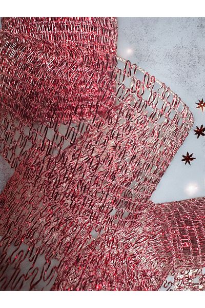 BukiroAtelier Gold Jute Mesh Ribbon - Silver Red, Perforated, 3Mt4Cm Packing Ribbon