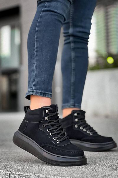 Joy Man J0994 Ανδρικές μπότες Suede με ορθοπεδική σόλα και αδιάβροχο - Χειμώνας, Lace Up, ST Μαύρο