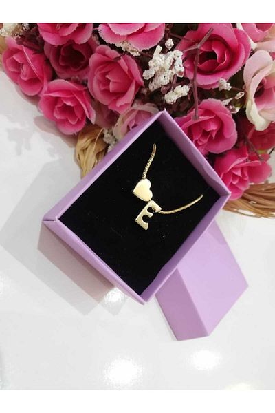 Judas Takı Women's Gold Steel Chain Heart Letter Necklace, Initial Letter Necklace