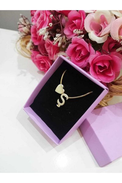 Judas Takı Women's Gold Steel Chain Heart Letter Necklace, Initial Letter Necklace