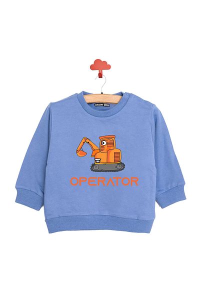 MODA Hanorac pentru copii cu model excavator albastru - 100% bumbac, cu ridicare subțire, de înaltă calitate și local