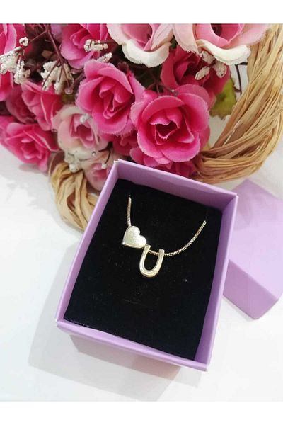 Judas Takı Women's Gold Steel Chain Heart Letter Necklace, Initial Letter Necklace