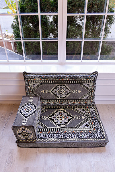 BAKIRÖZÜ HOME Şark Köşesi Takımı , 95 Cm Yer Minderi Takımı Gri Yahyalı Model...