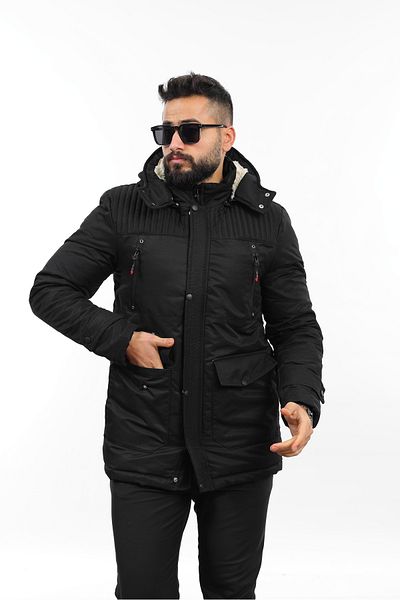 DOXGER Palton lung de iarnă cu blană în interior