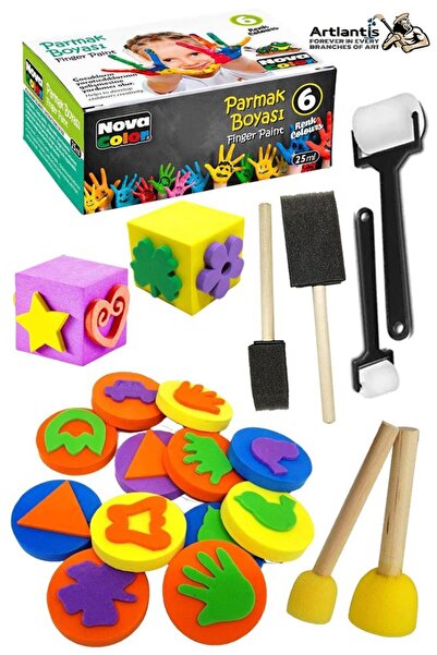 Artlantis Parmak Boyası Ponpon Sünger Tampon Fırça Küp Eva Baskı Seti Sünger ...