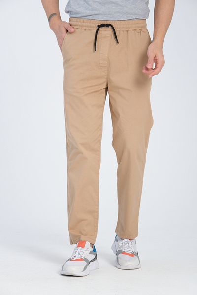 VIKUNYA Jogger pentru bărbați bej - croială confortabilă, 98% bumbac, talie elastică, pantaloni din țesătură lux