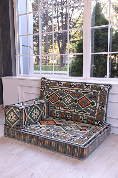 BAKIRÖZÜ HOME Şark Köşesi Takımı , 95 Cm Yer Minderi Takımı Anadolu Gri Modeli (3 Parça)