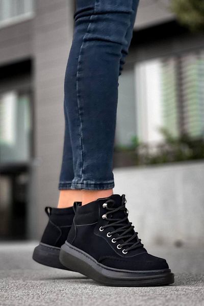 Joy Man J0994 Ανδρικές μπότες Suede με ορθοπεδική σόλα και αδιάβροχο - Χειμώνας, Lace Up, ST Μαύρο