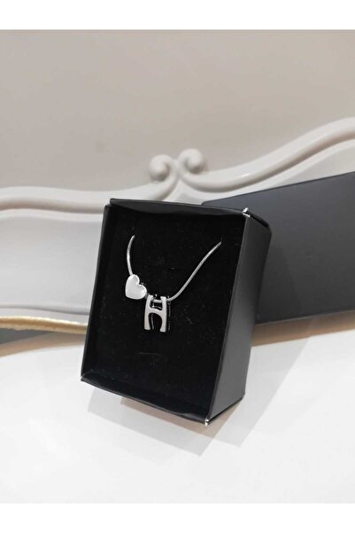 Judas Takı Women's Silver Steel Chain Heart Letter Necklace, Initial Letter N...