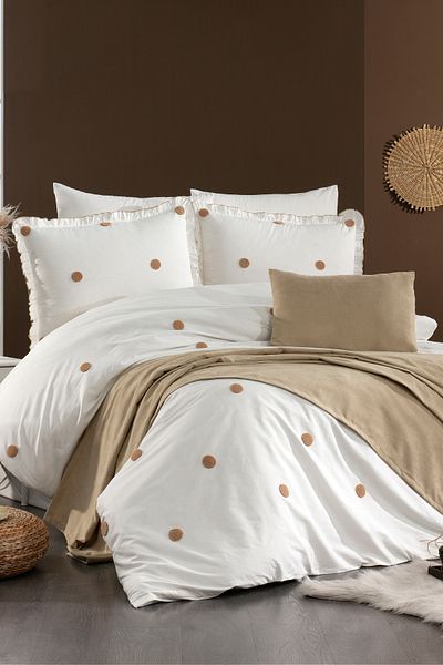 Minelya Home Collection Σετ κρεβατοκάμαρας διπλής βαμβακερής κουβέρτας 8 τεμαχίων με κέντημα βολάν και κάλυμμα κρεβατιού