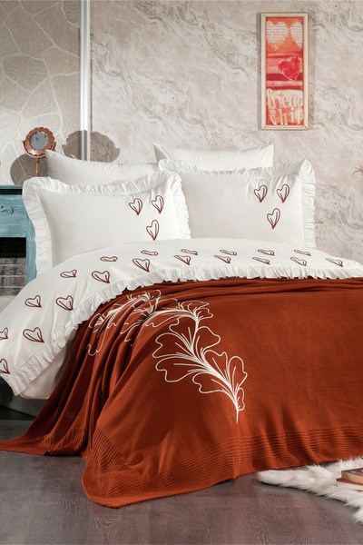 Minelya Home Collection طقم غطاء لحاف مزدوج من القطن مكون من 7 قطع مع بطانية ...