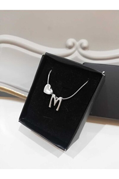 Judas Takı Women's Silver Steel Chain Heart Letter Necklace, Initial Letter N...