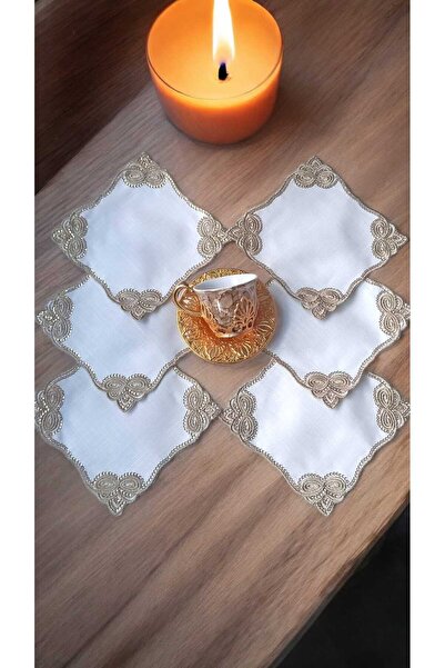 Altın Çeyiz Tekstil Kahve Yanı Taşlı Fiyonk Desen Gold Sunumluk Peçetesi 6'lı