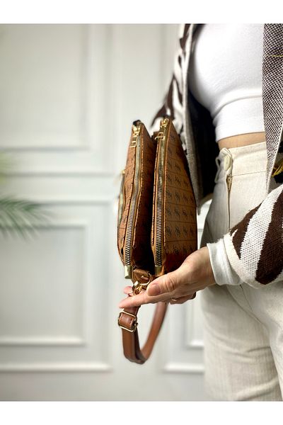 modvina Geantă de umăr pentru femei, bronz, cu 3 compartimente, model Trend 85