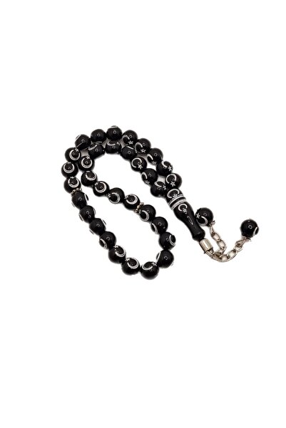 Han Ticarethane مسبحة صلاة سوداء منقوشة على شكل نجمة القمر