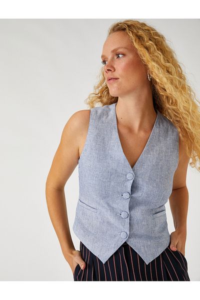 Koton Linen Blend Pocket Vest