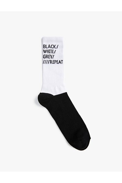Koton Slogan Embroidered Socket Socks