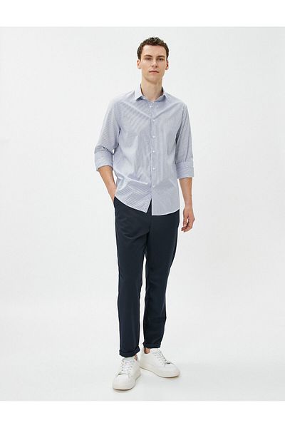 Koton Sportovní košile Slim Fit Classic s límečkem s dlouhým rukávem, nežehlivá