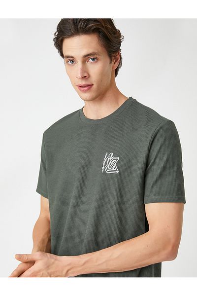 Koton Textured T-Shirt Geometric Embroidered Short Sleeve Crew Neck
