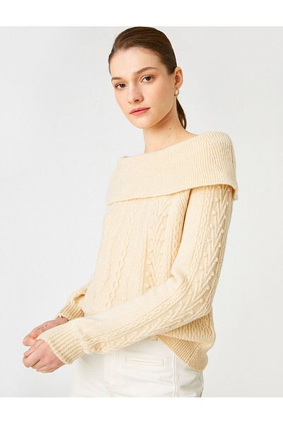 Koton Pullover mit U-Boot-Ausschnitt und Strickdetail