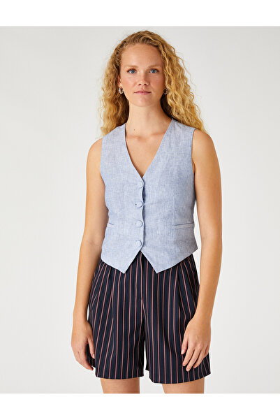 Koton Γιλέκο τσέπης Blend από λινό