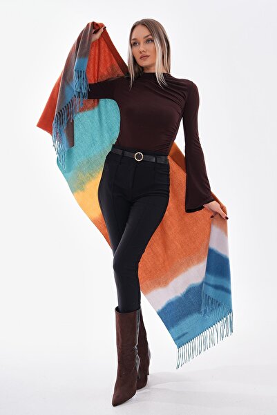 MARBERRY Multicolored Water Green Tasseled Women's Shawl