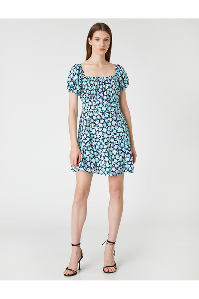 Koton Μίνι φλοράλ φόρεμα με μπαλόνι με τετράγωνο λαιμό