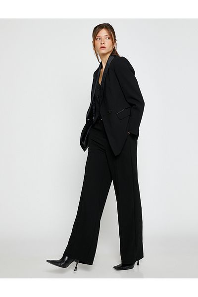 Koton Palazzo Trousers Wide Leg Ribbed High Waist