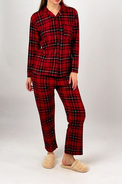 Betimoda Red Velvet Suede Winter Pajamas Set - Front Button, Pocket, and Elastic Waist
