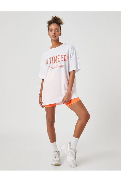 Koton Printed Oversize Sports T-Shirt - Crew Neck, Breathable Fabric