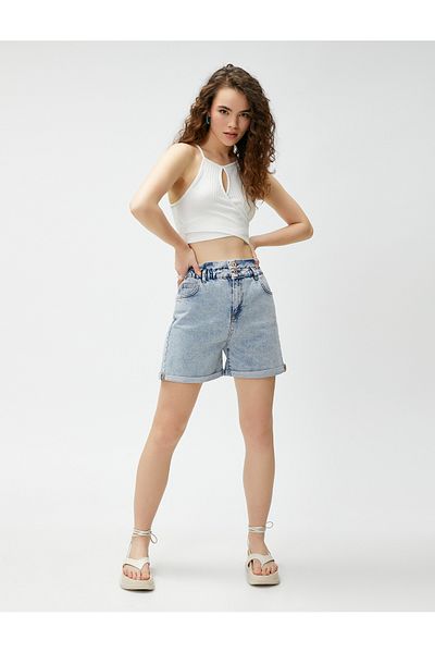 Koton Elastic Waist Normal Open Indigo Women's Shorts 3sal40110md