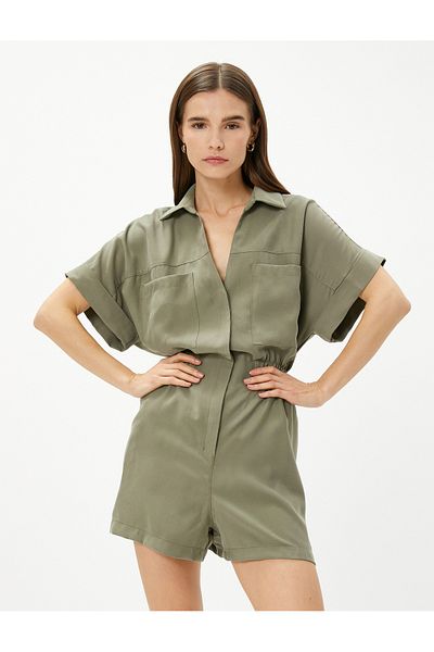 Koton Overall mit Shorts, kurzärmeligem Hemdkragen, seidig strukturiert
