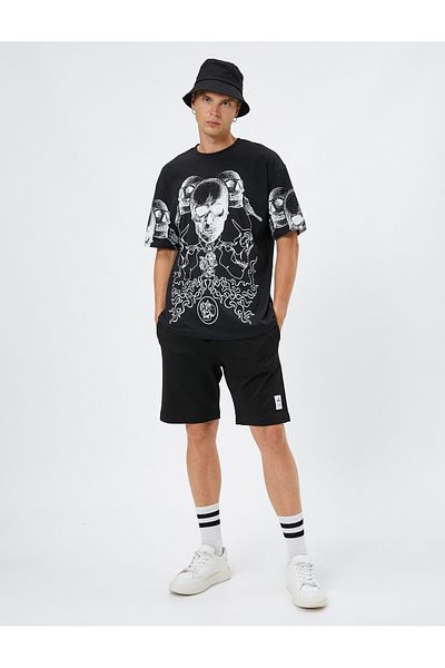 Koton Lace Waist Shorts Slim Fit Pocket Label Printed