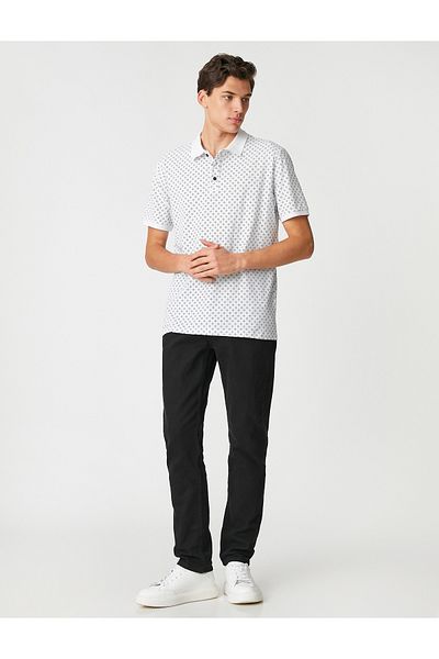 Koton Tričko Polo Neck s geometrickým potištěným krátkým rukávem Slim Fit