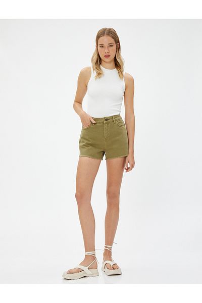 Koton Mini Shorts Normal Waist Pocket Detailed Ripped Leg Cotton