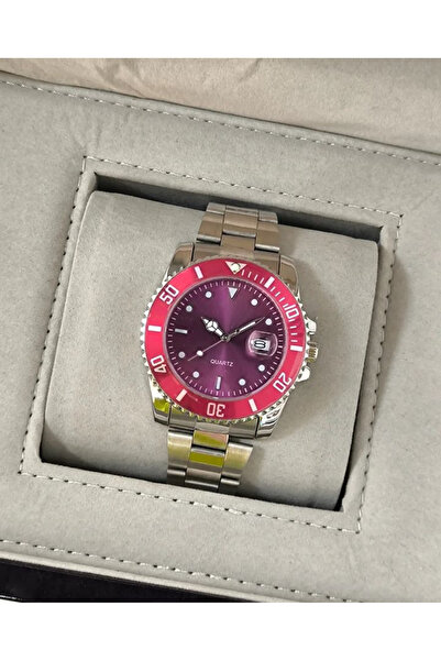 Enjoy Erkek Rolex Model Çelik Kordon Gümüş Pembe Kol Saati