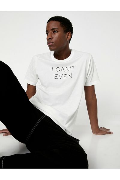 Koton Slogan Printed T-Shirt Crew Neck Short Sleeve Slim Fit