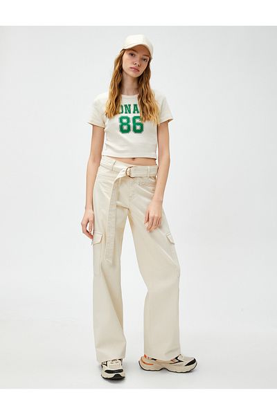 Koton Tričko Crop T-Shirt s potiskem, krátký rukáv, bavlna