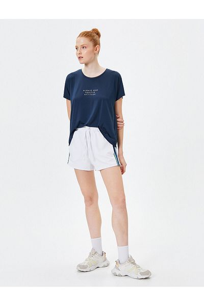 Koton Tricou sport oversize, cu mânecă scurtă, cu decolteu triplu, imprimat