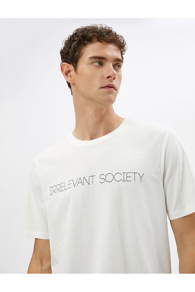 Koton Crew Neck Slogan Printed Cotton T-Shirt