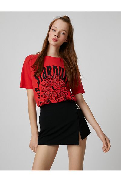 Koton Printed T-Shirt Crew Neck Short Sleeve Straight Cut