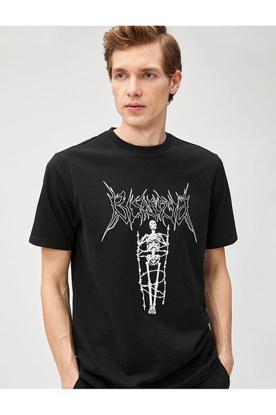 Koton T-Shirt mit Totenkopf-Print, Rundhalsausschnitt, kurze Ärmel
