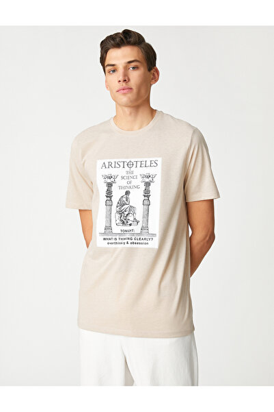 Koton Μπλουζάκι με στάμπα Aristotle κοντομάνικο λαιμόκοψη